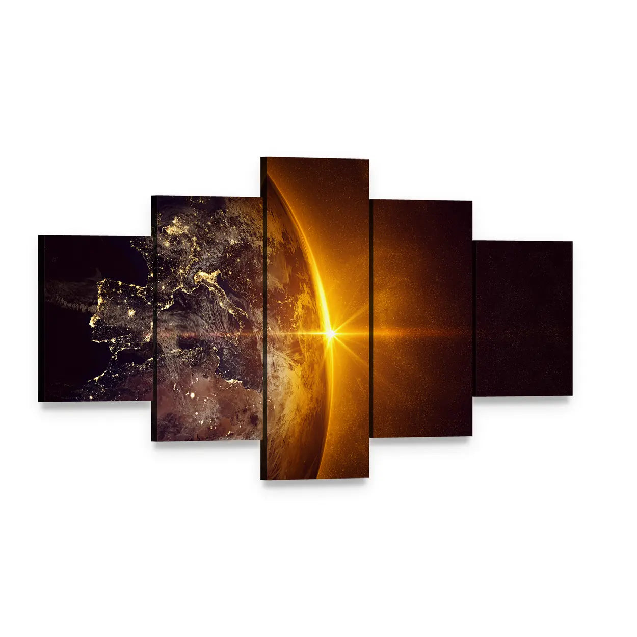 Sunrise on Planet Earth Canvas Wall Art, 5 panel 5 Star layout gallery wrapped canvas set, angled product view