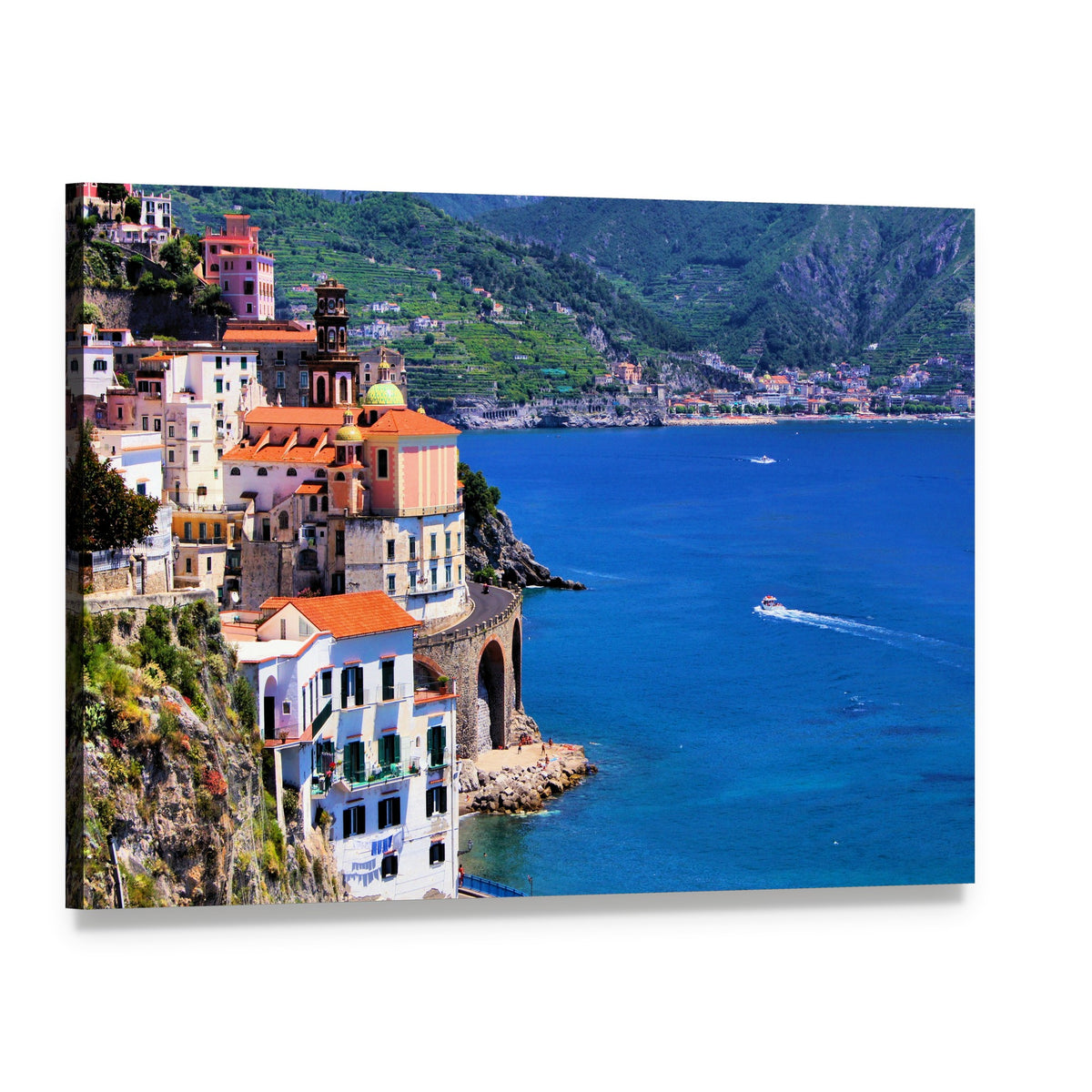 Atrani Village on the Amalfi Coast Canvas Wall Art, single panel gallery wrapped canvas, angled product view