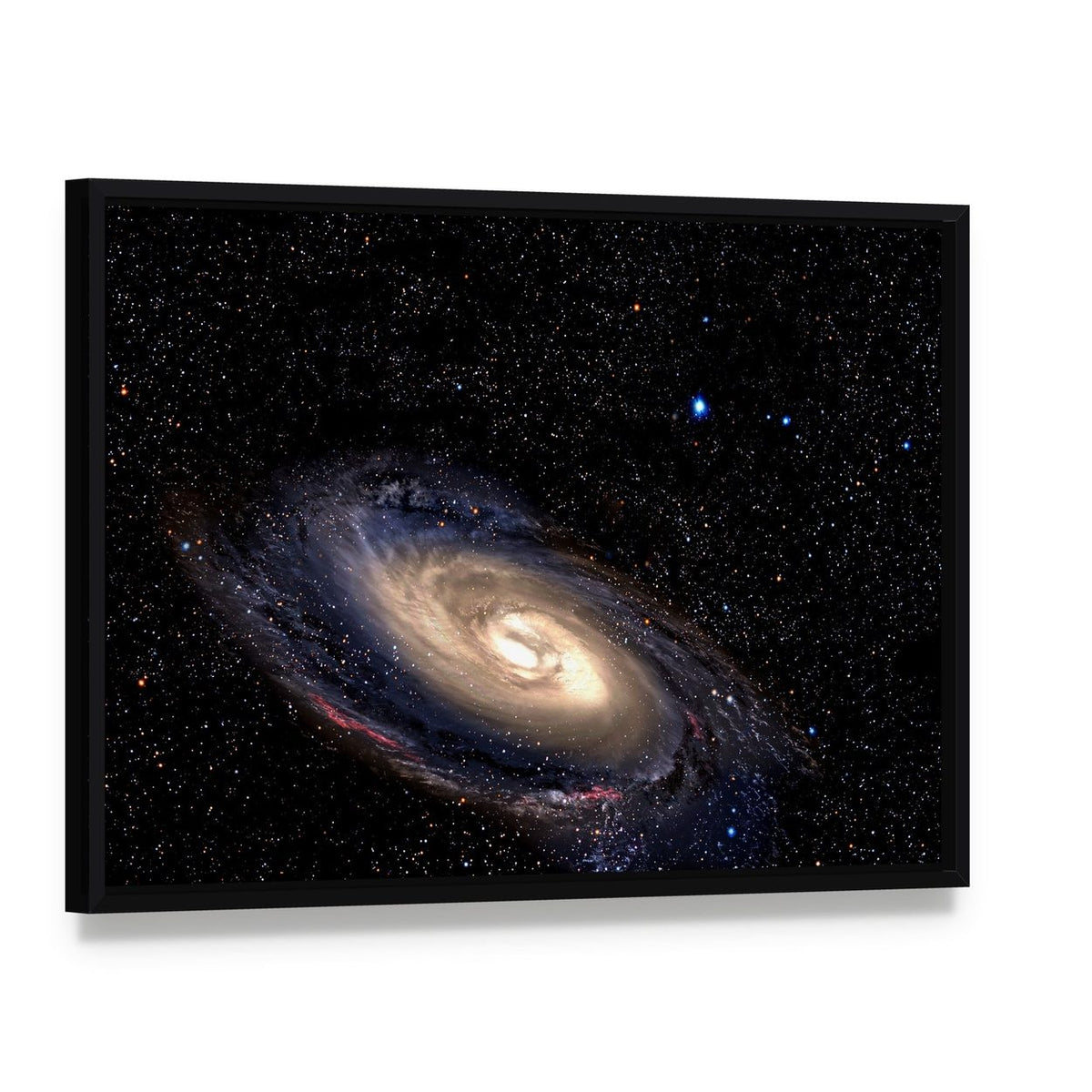 Spiral Galaxy in Deep Space with Star Field Canvas Wall Art, framed canvas in a black floater frame, angled product view