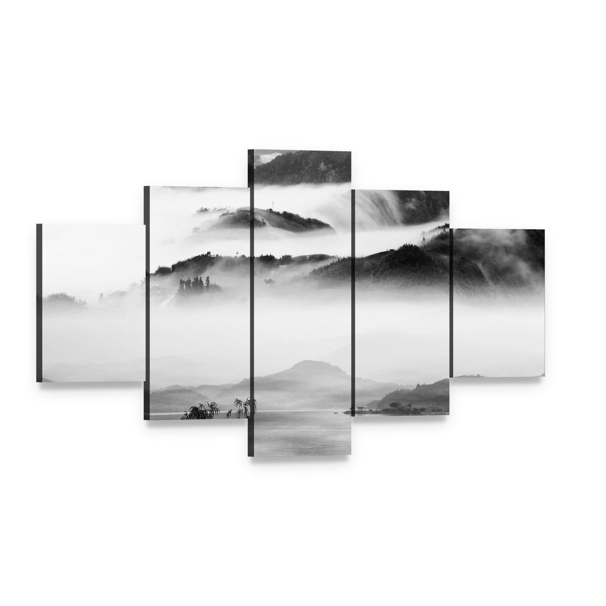Chinese Landscape Painting Canvas Wall Art, 5 panel 5 Star layout gallery wrapped canvas set, angled product view