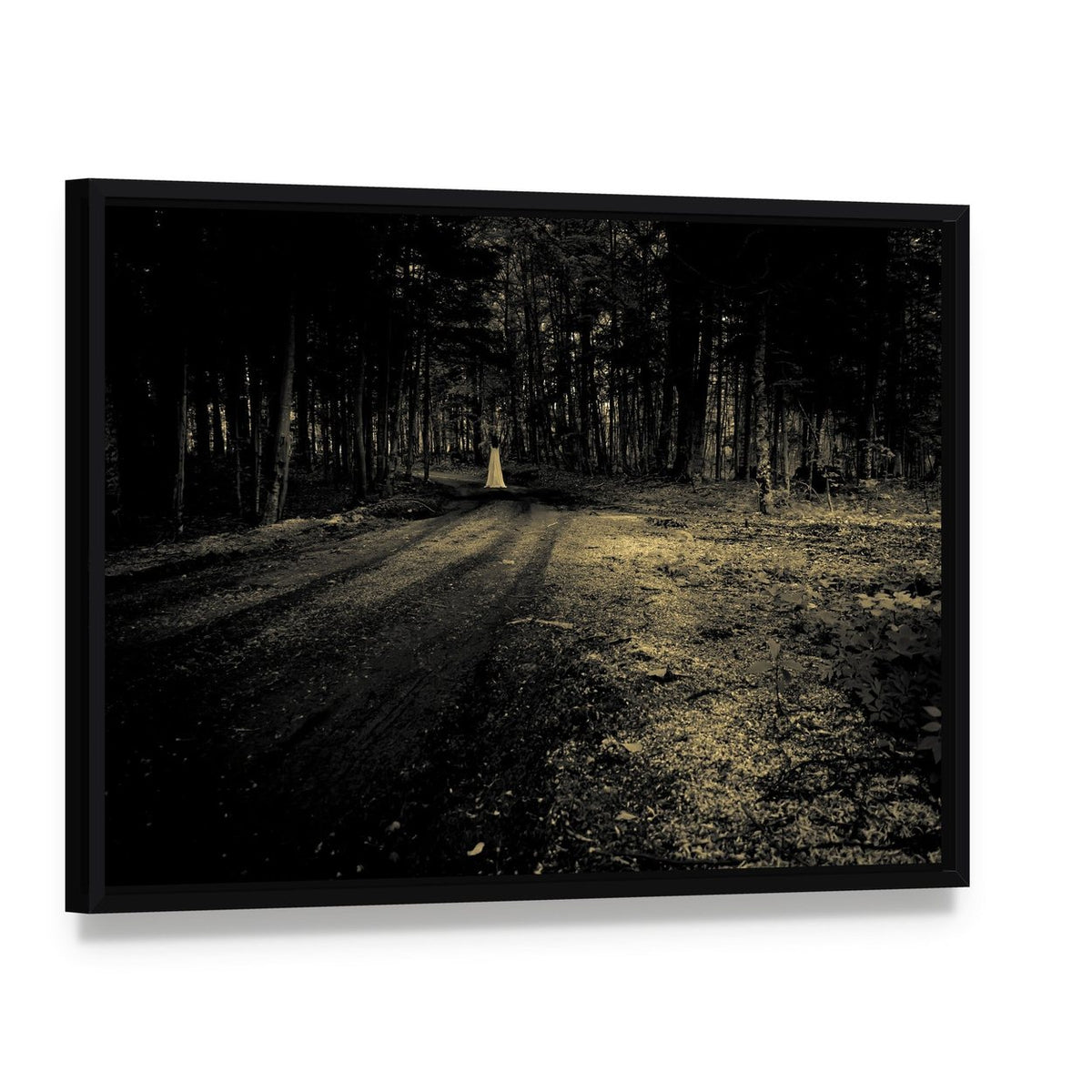 Haunted Roadside Area Canvas Wall Art, framed canvas in a black floater frame, angled product view