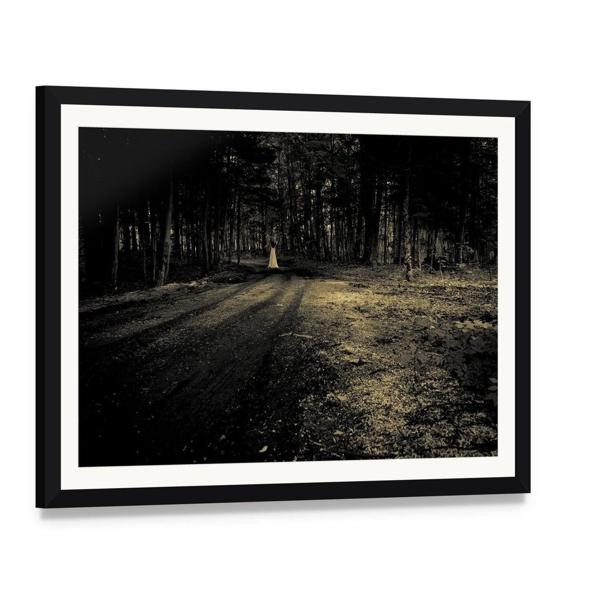 Haunted Roadside Area Canvas Wall Art, framed print with white mat and black frame, angled product view