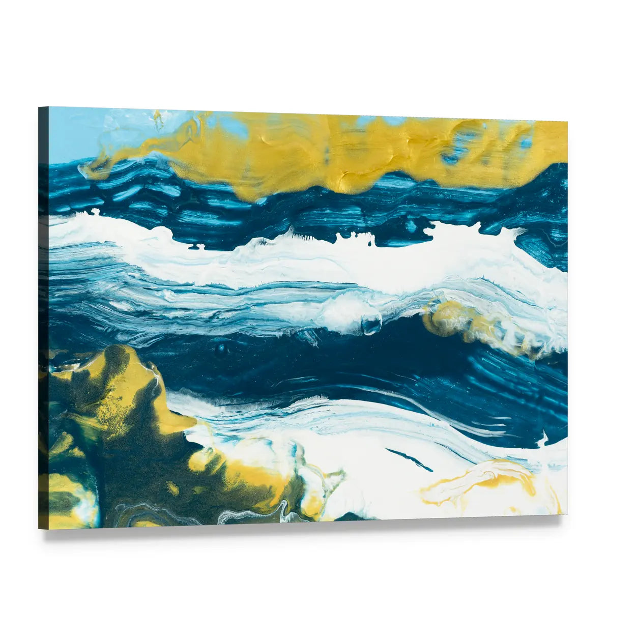 Acrylic Lake Texture Canvas Wall Art, single panel gallery wrapped canvas, angled product view