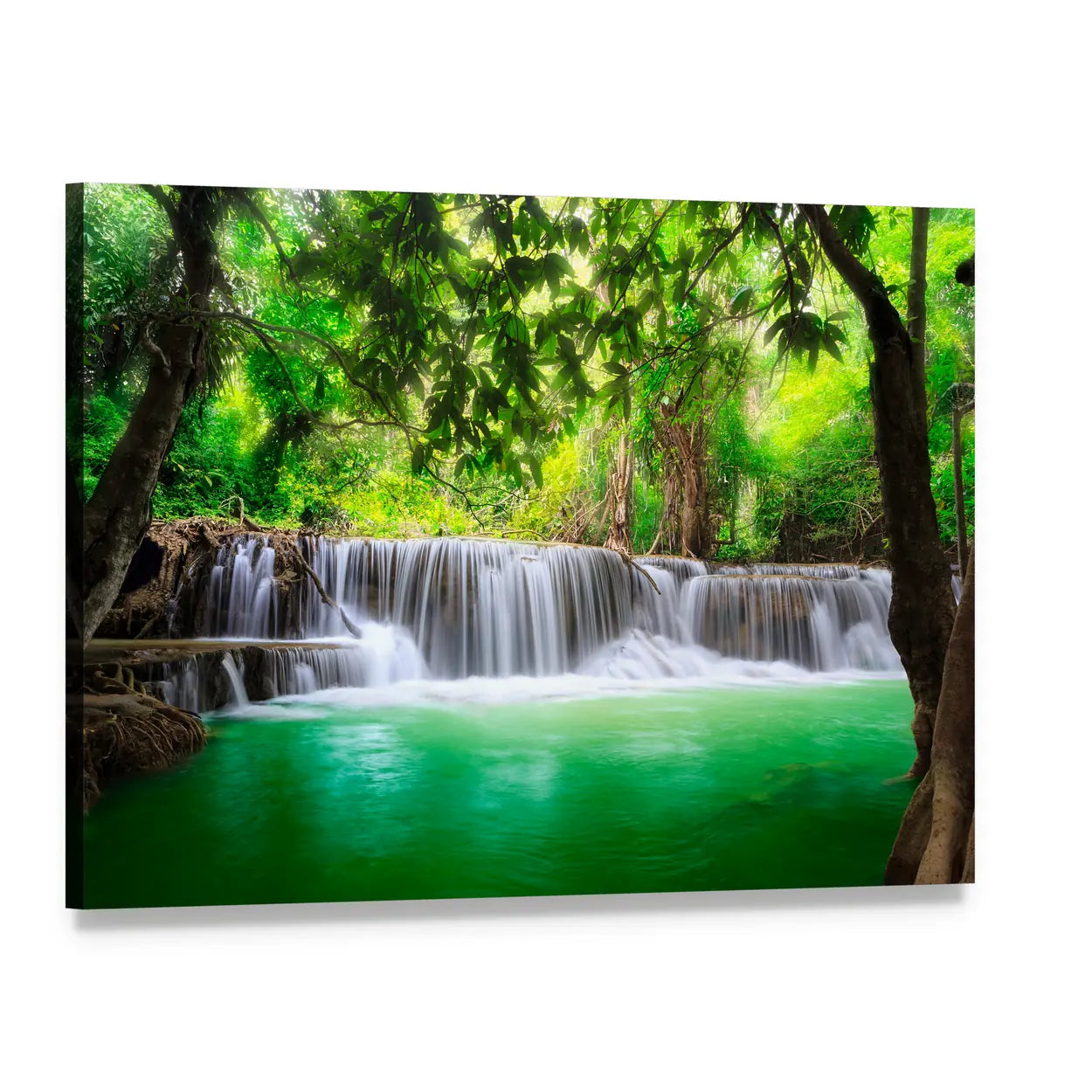 Kanchanaburi Waterfall Canvas Wall Art, single panel gallery wrapped canvas, angled product view