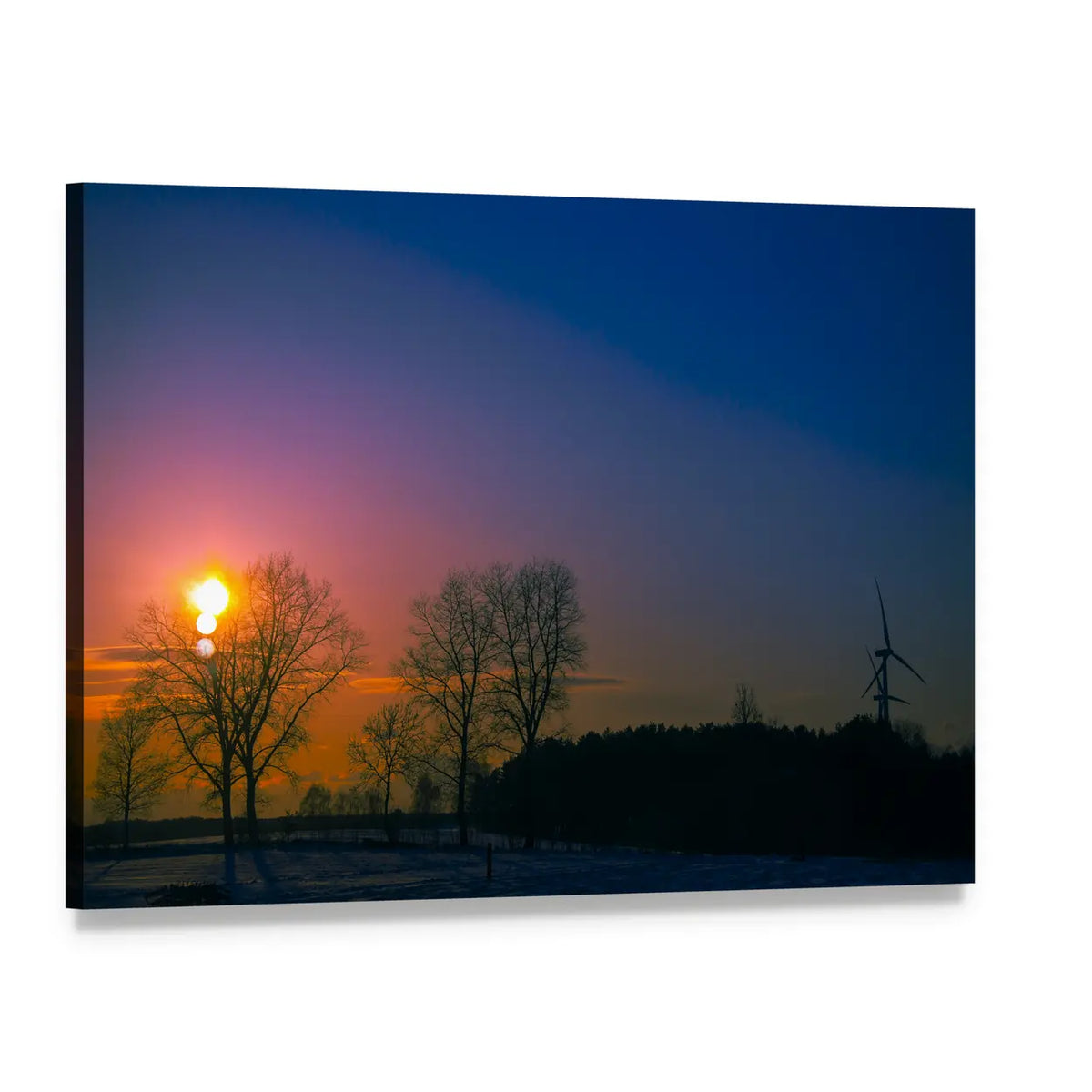 Winter Sunset Over Bare Trees Canvas Wall Art, single panel gallery wrapped canvas, angled product view