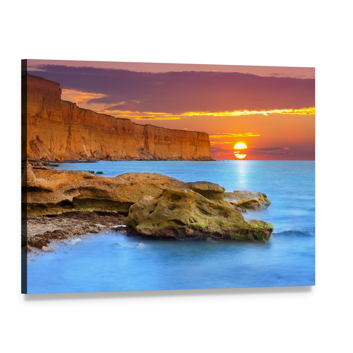 Sunset Over Coastal Cliffs Canvas Wall Art, single panel gallery wrapped canvas, angled product view