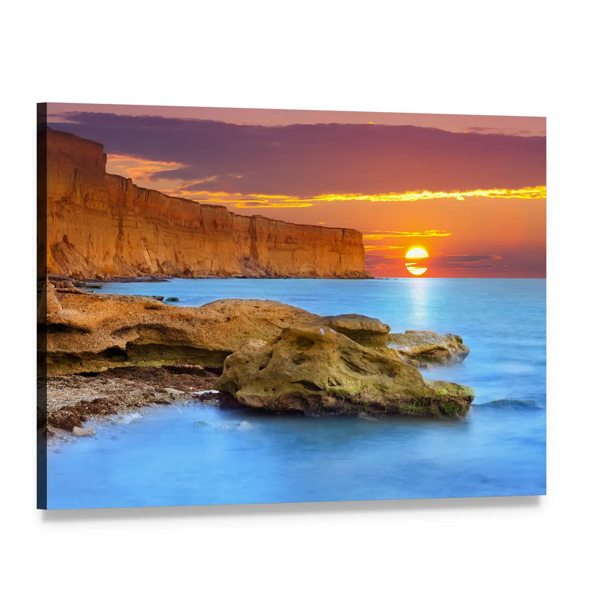 Summer Golden Hour Seascape Canvas Wall Art, single panel gallery wrapped canvas, angled product view