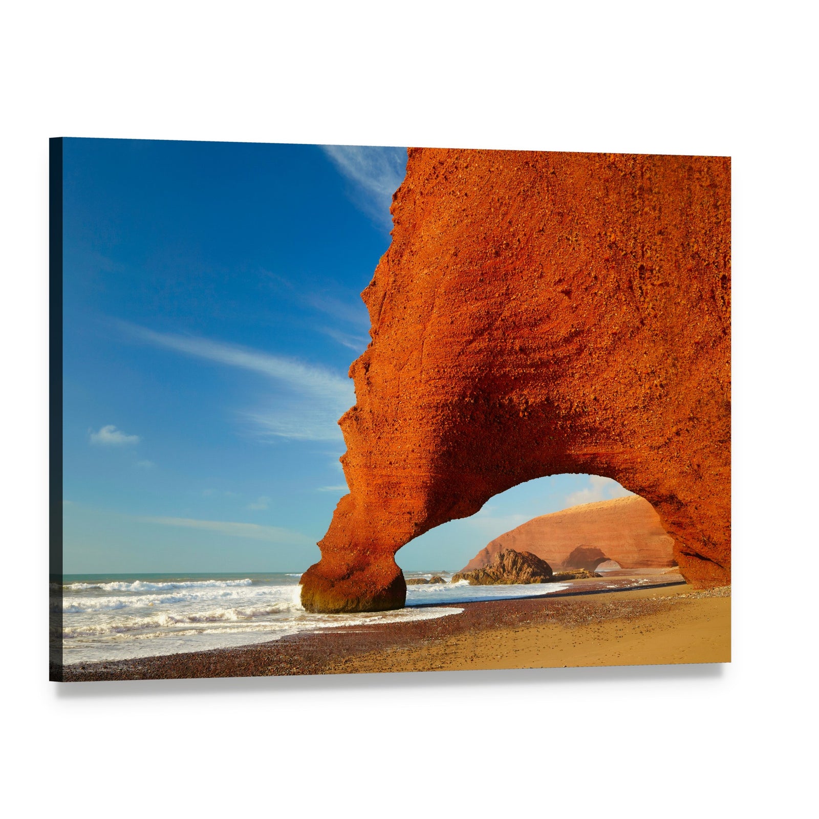 Orange Rock Arch on Atlantic Coast Canvas Wall Art, single panel gallery wrapped canvas, angled product view