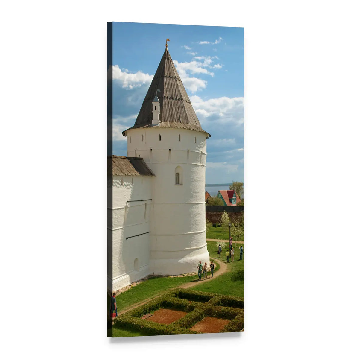 Whitewashed Medieval Tower in Rostov Vertical Canvas Wall Art, 1 panel 1 Vertical layout gallery wrapped canvas set, angled product view