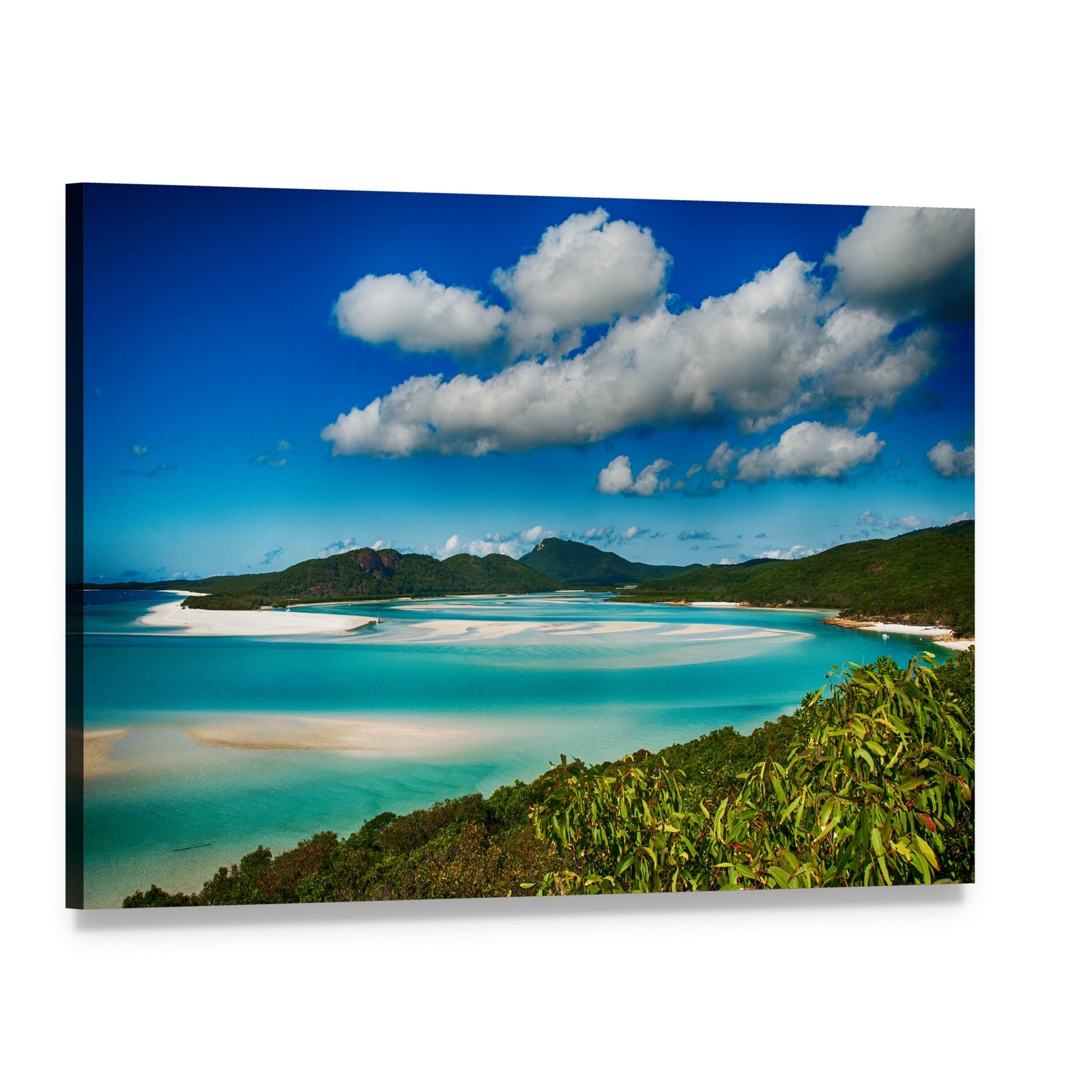 Whitehaven Beach Lagoon Canvas Wall Art, single panel gallery wrapped canvas, angled product view
