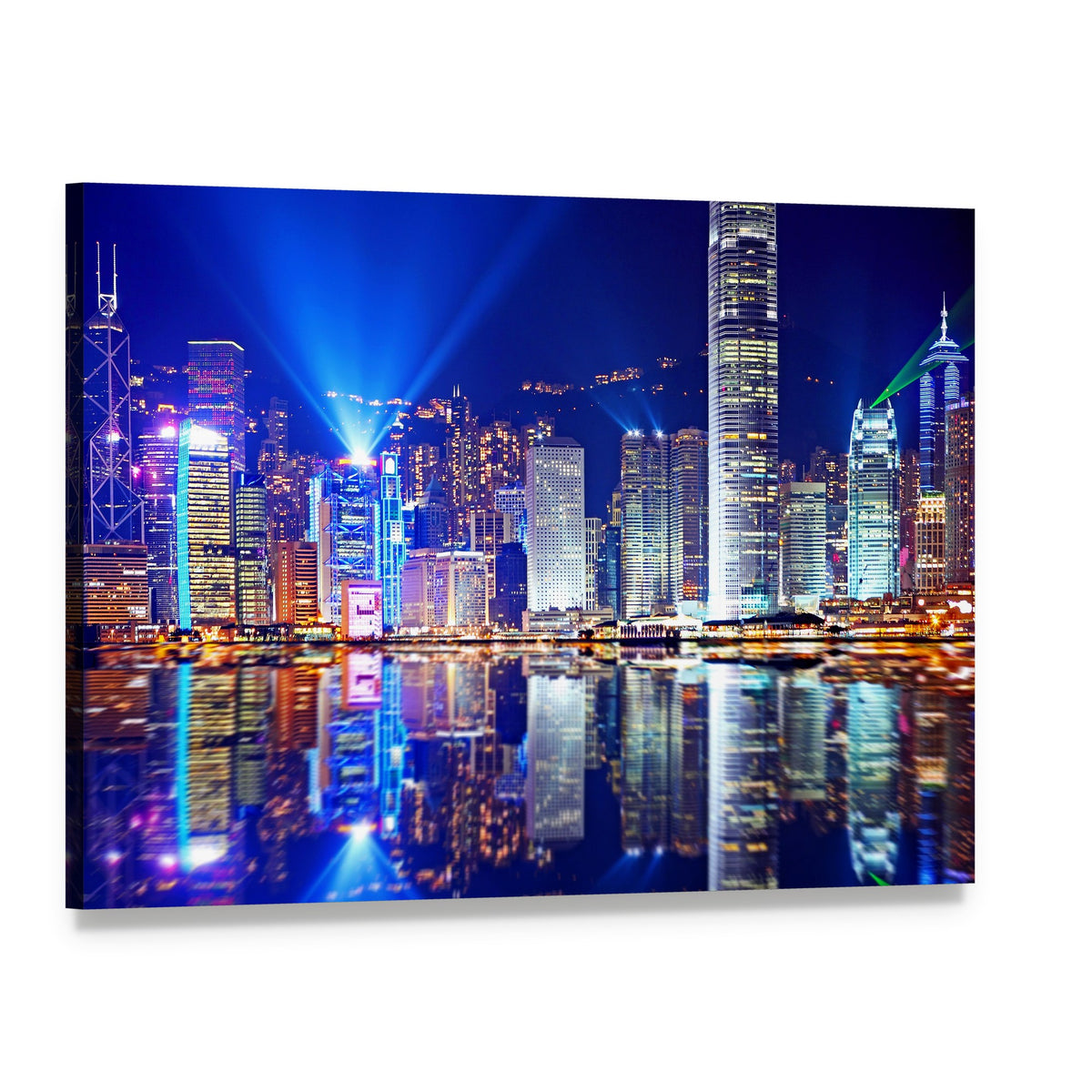 Hong Kong Island Skyline at Night Canvas Wall Art, single panel gallery wrapped canvas, angled product view