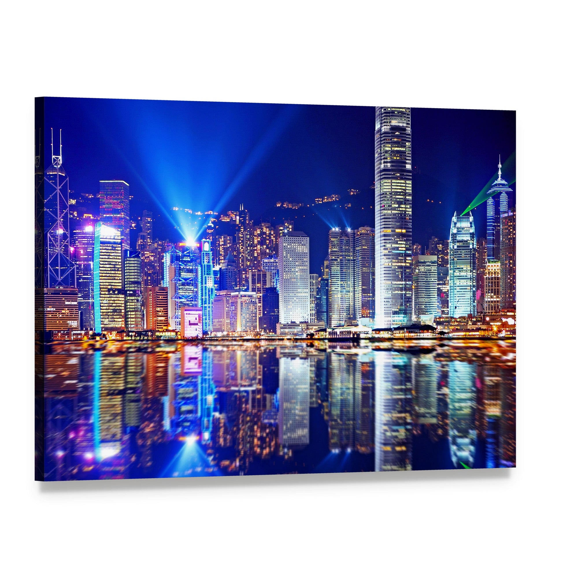 Hong Kong Island Skyline at Night Canvas Wall Art, single panel gallery wrapped canvas, angled product view