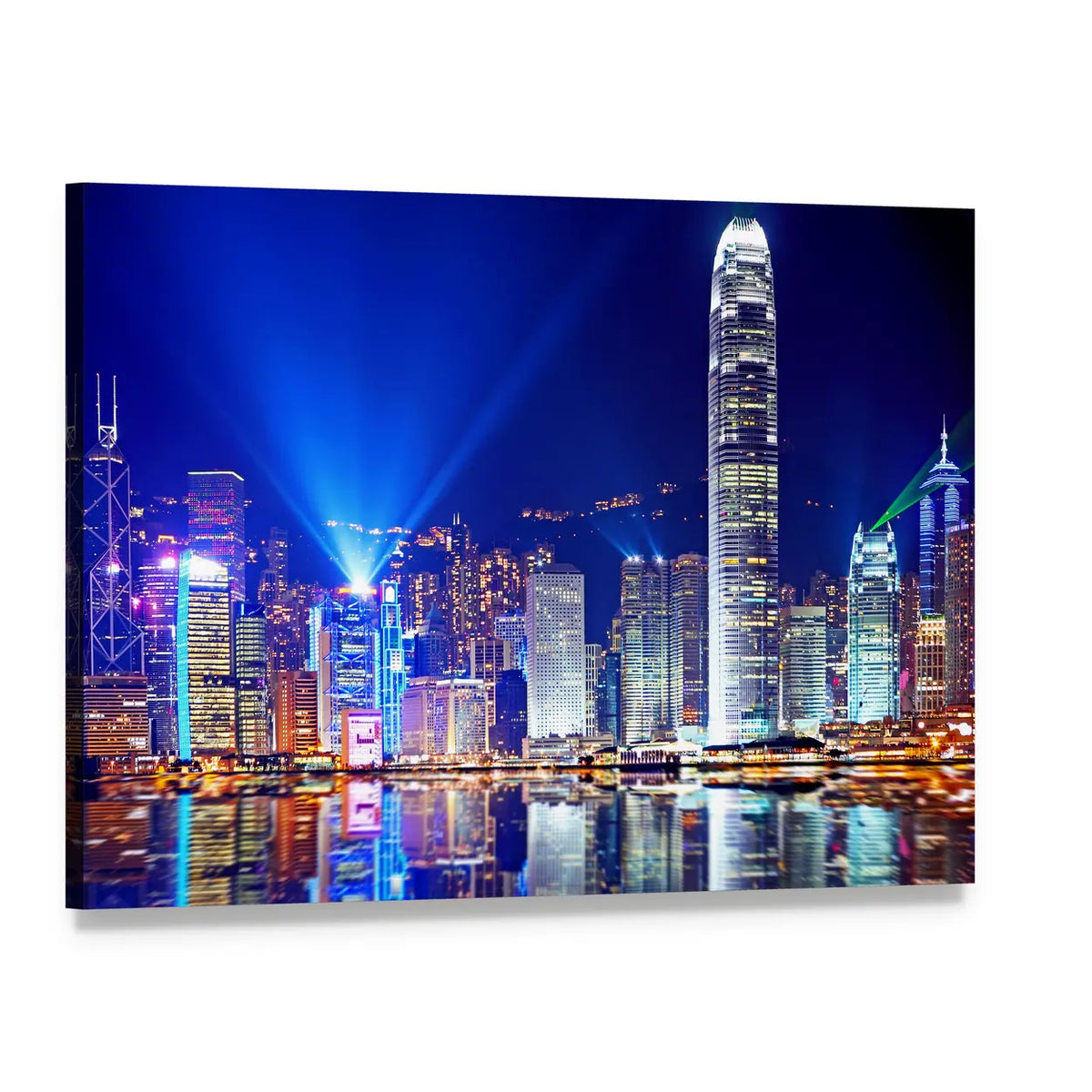 Hong Kong Island Skyline at Night Canvas Wall Art, single panel gallery wrapped canvas, angled product view