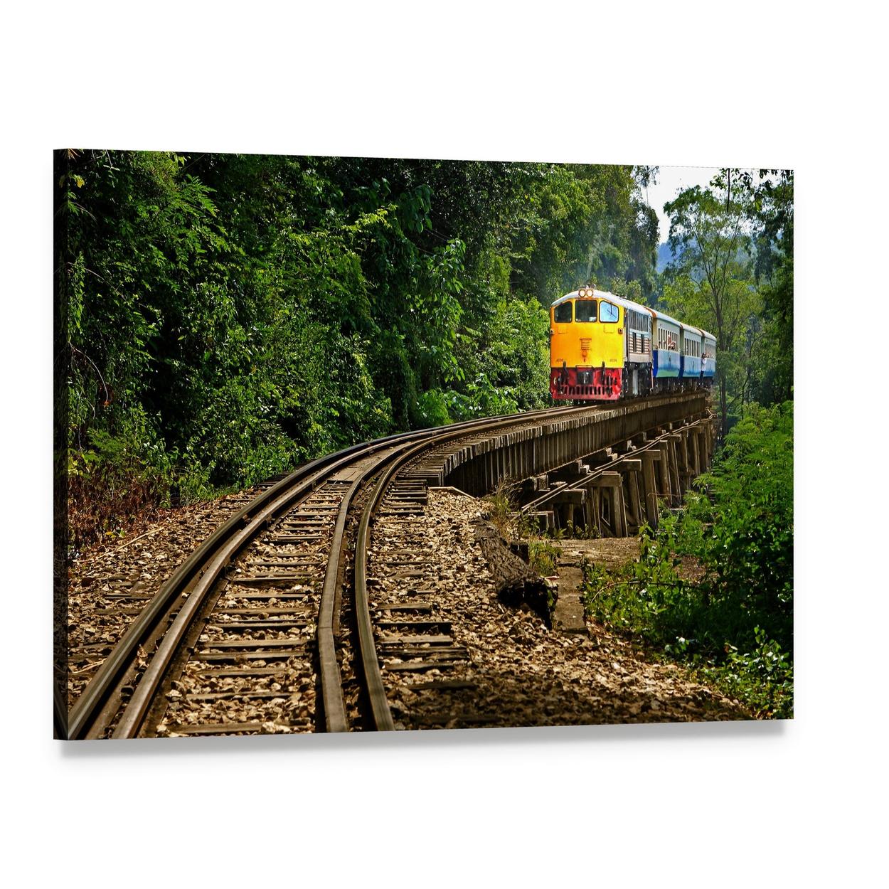 Rail Travel in Kanchanaburi Province Thailand Canvas Wall Art, single panel gallery wrapped canvas, angled product view