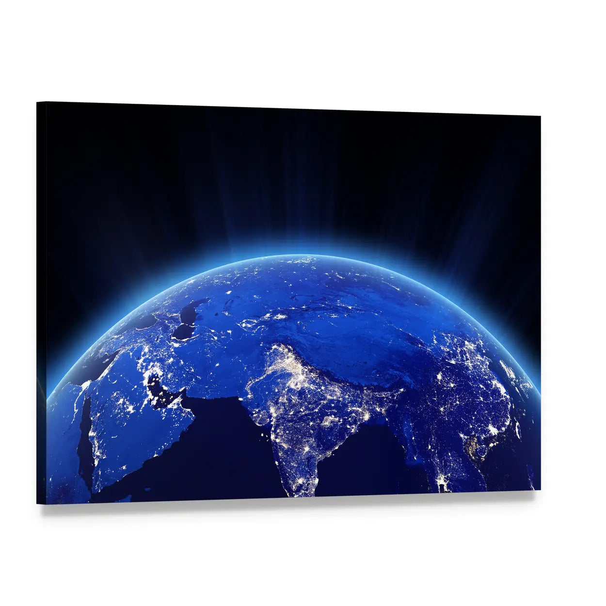 India City Lights from Space Canvas Wall Art, single panel gallery wrapped canvas, angled product view