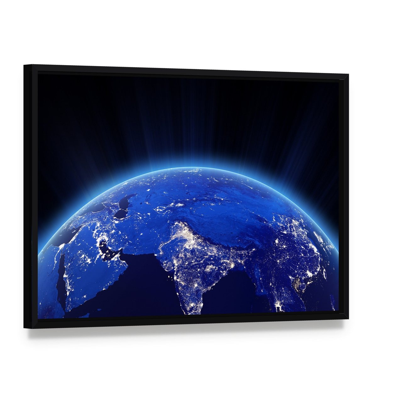 India City Lights at Night Canvas Wall Art, framed canvas in a black floater frame, angled product view