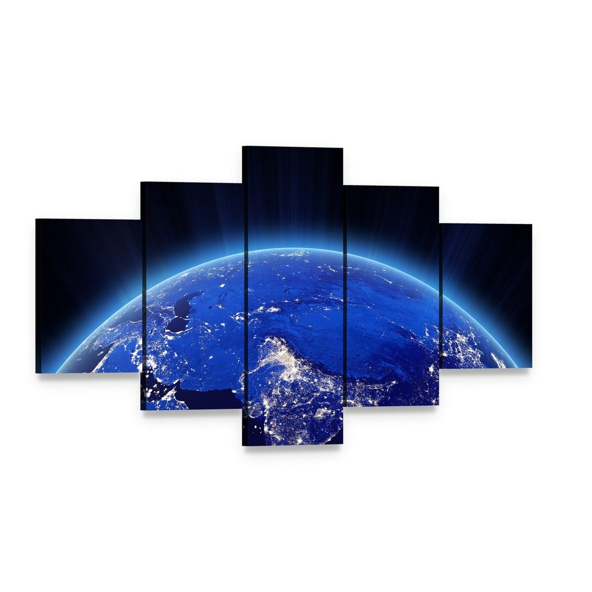 India City Lights at Night Canvas Wall Art, 5 panel 5 Star layout gallery wrapped canvas set, angled product view