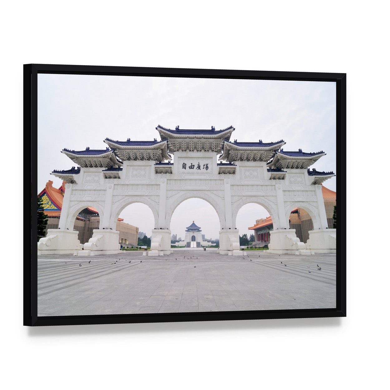Taiwan Democracy Memorial Hall Canvas Wall Art, framed canvas in a black floater frame, angled product view
