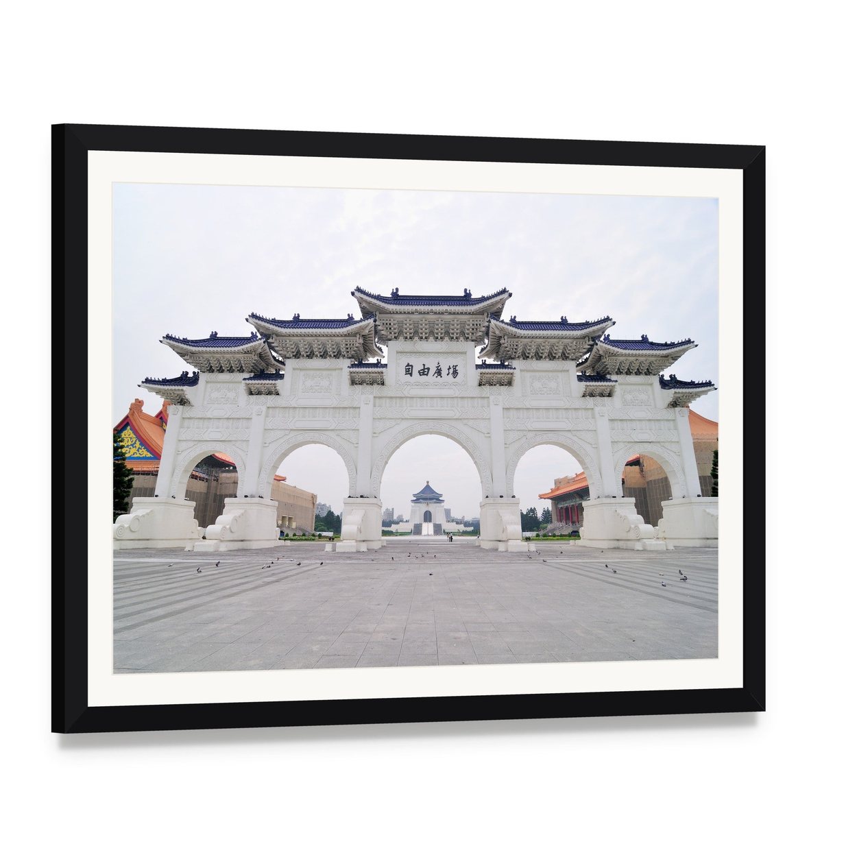 Taiwan Democracy Memorial Hall Canvas Wall Art, framed print with white mat and black frame, angled product view