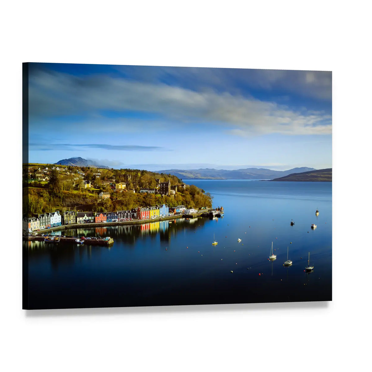 Tobermory Bay Harbor with Colorful Houses Canvas Wall Art, single panel gallery wrapped canvas, angled product view