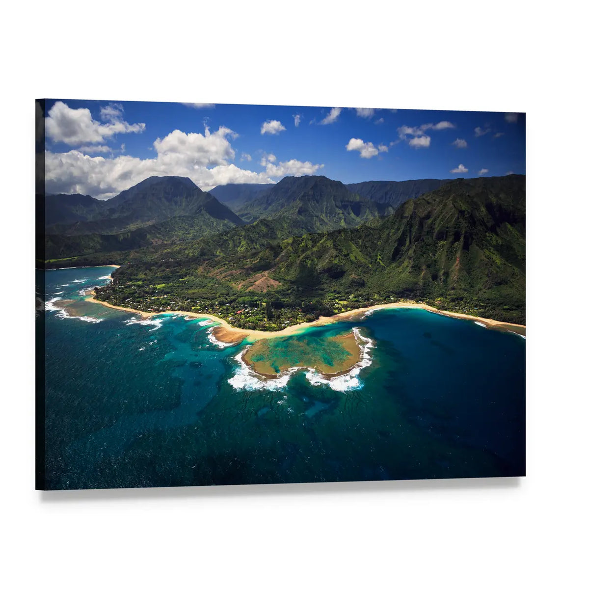 Aerial View of Tropical Coast and Mountains Canvas Wall Art, single panel gallery wrapped canvas, angled product view