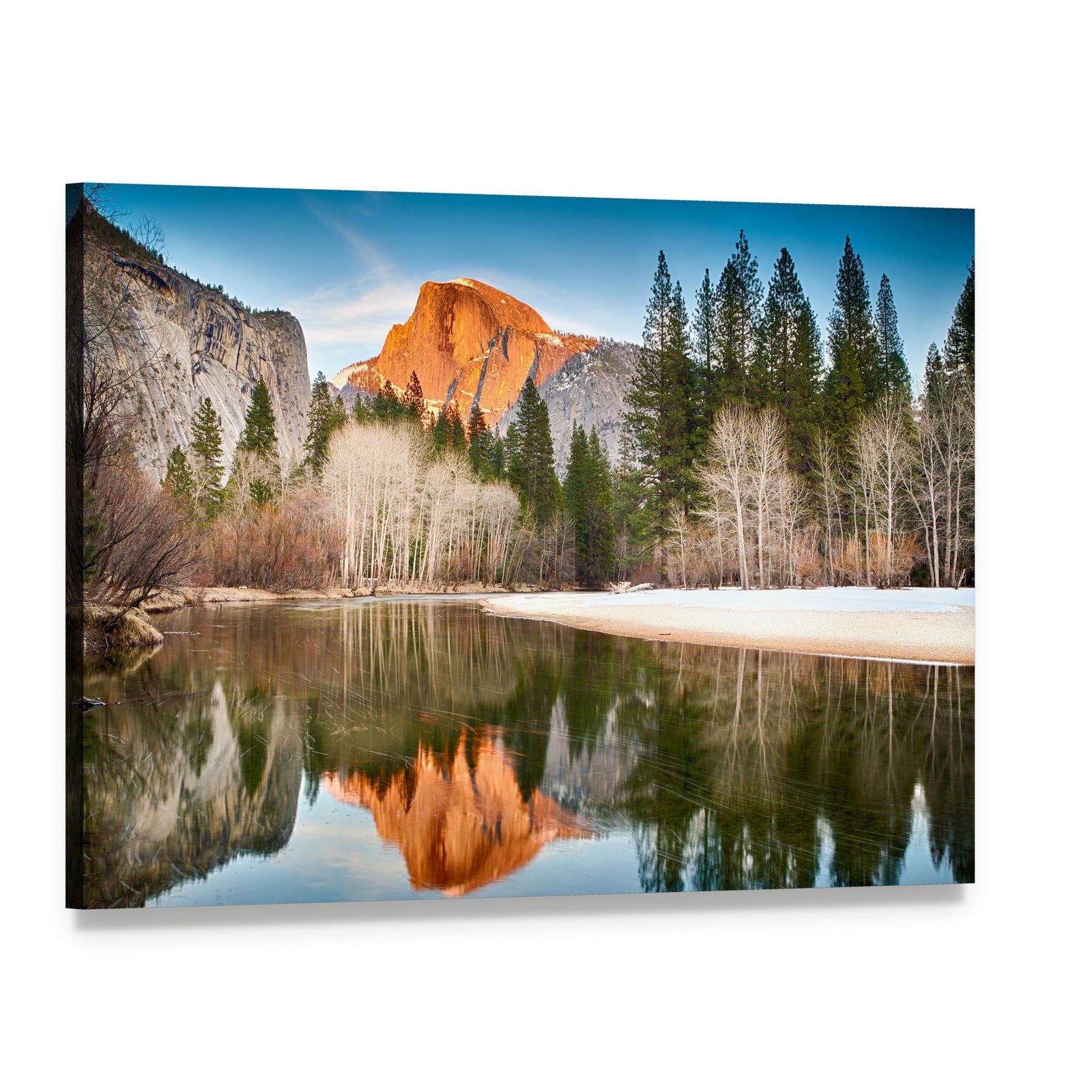 Half Dome Reflected in Merced River Canvas Wall Art, single panel gallery wrapped canvas, angled product view