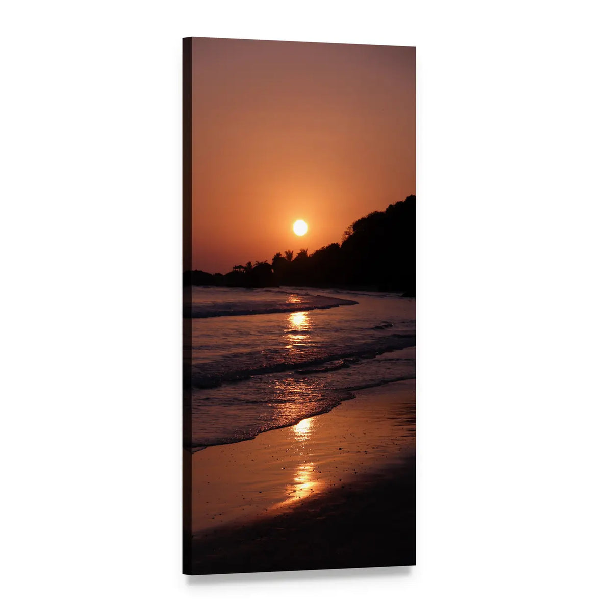 Tropical Beach at Sunset Vertical Canvas Wall Art, 1 panel 1 Vertical layout gallery wrapped canvas set, angled product view