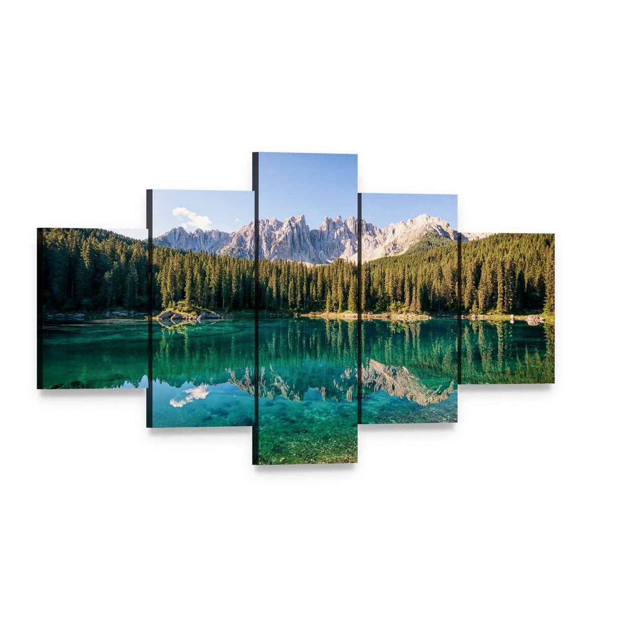 Karer Lake in Italy Canvas Wall Art, 5 panel 5 Star layout gallery wrapped canvas set, angled product view