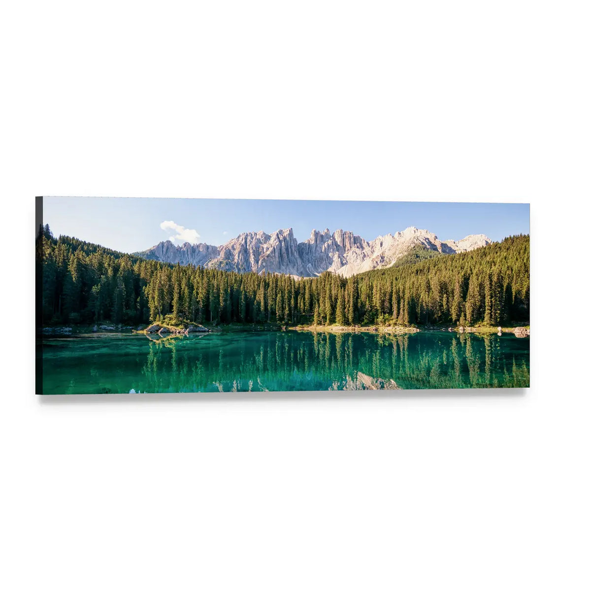 Karer Lake, Italy Panoramic Canvas Wall Art, single panel gallery wrapped canvas, angled product view
