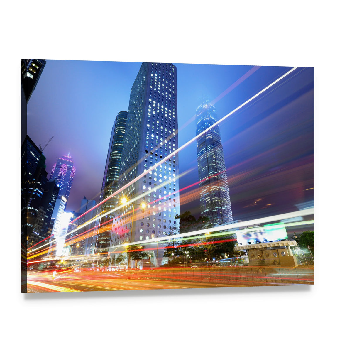 Night with City Skyscrapers Canvas Wall Art, single panel gallery wrapped canvas, angled product view