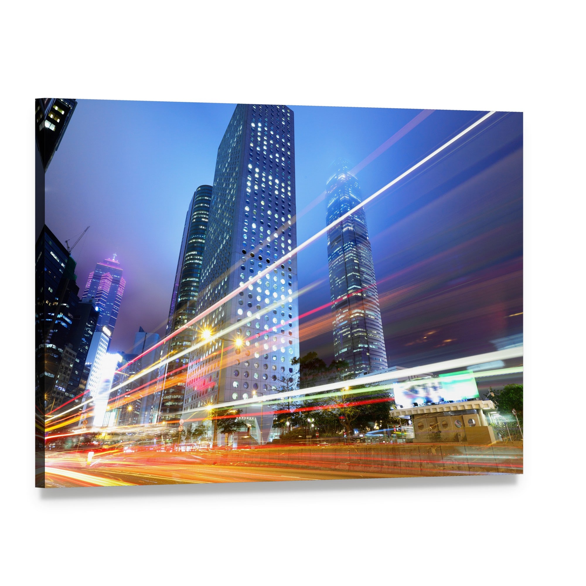 Night with City Skyscrapers Canvas Wall Art, single panel gallery wrapped canvas, angled product view