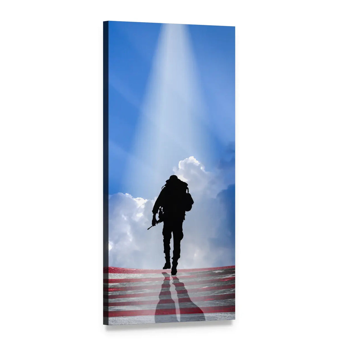 American Hero Soldier Silhouette Vertical Canvas Wall Art, 1 panel 1 Vertical layout gallery wrapped canvas set, angled product view