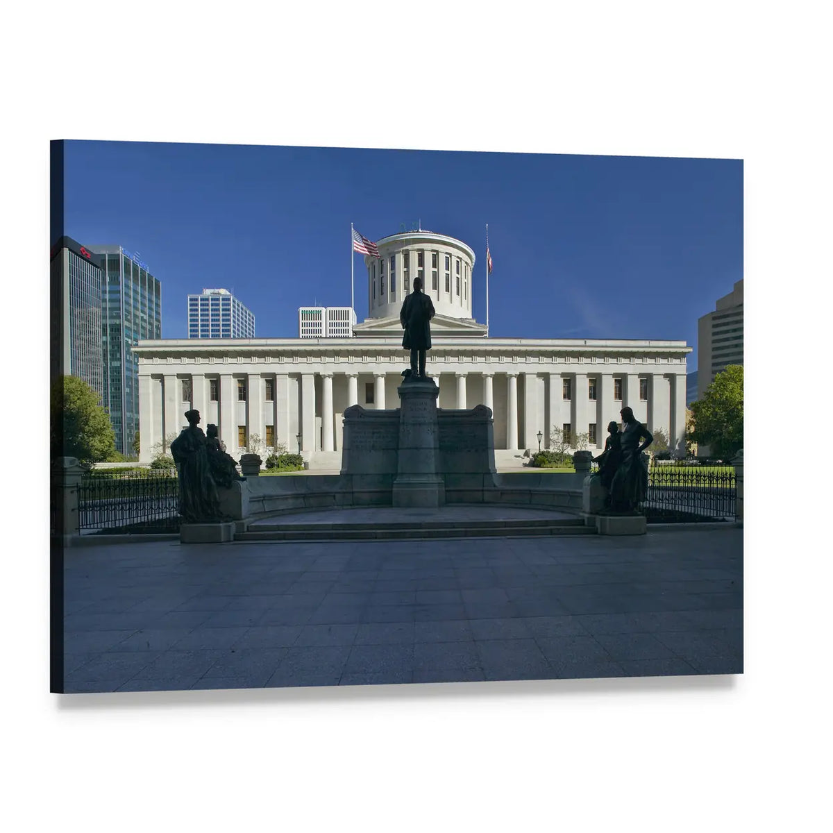 Ohio Statehouse with William Mckinley Statue Canvas Wall Art, single panel gallery wrapped canvas, angled product view