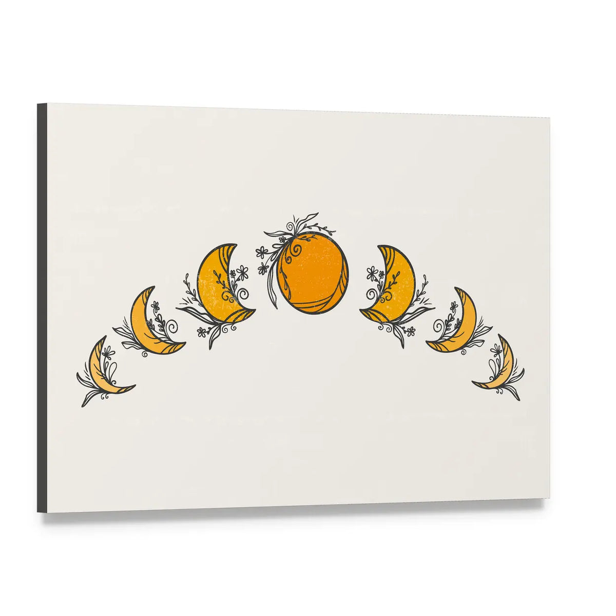 Minimalist Moon Phases with Citrus Moon Canvas Wall Art, single panel gallery wrapped canvas, angled product view