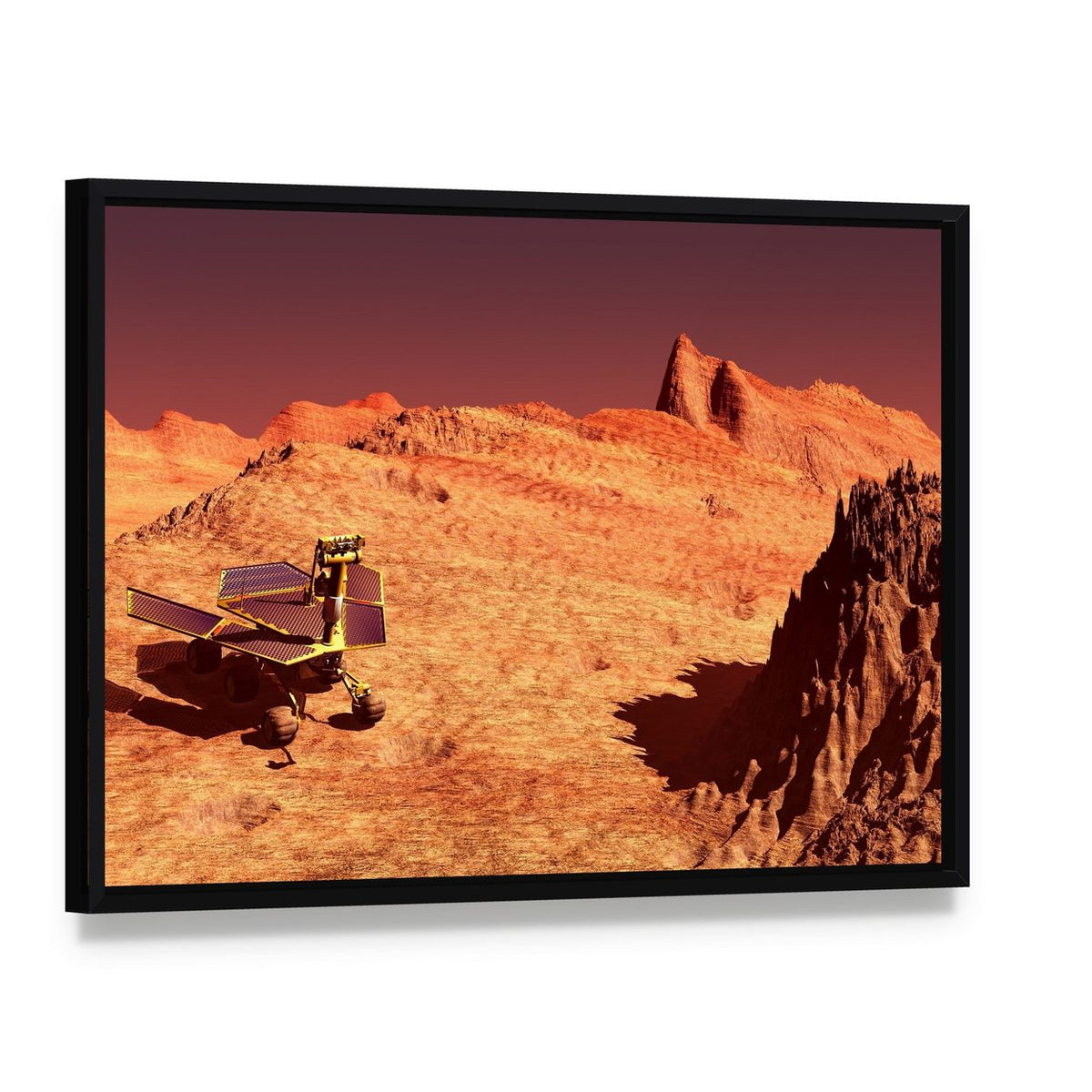 Mars Rover on Mars Canvas Wall Art, framed canvas in a black floater frame, angled product view