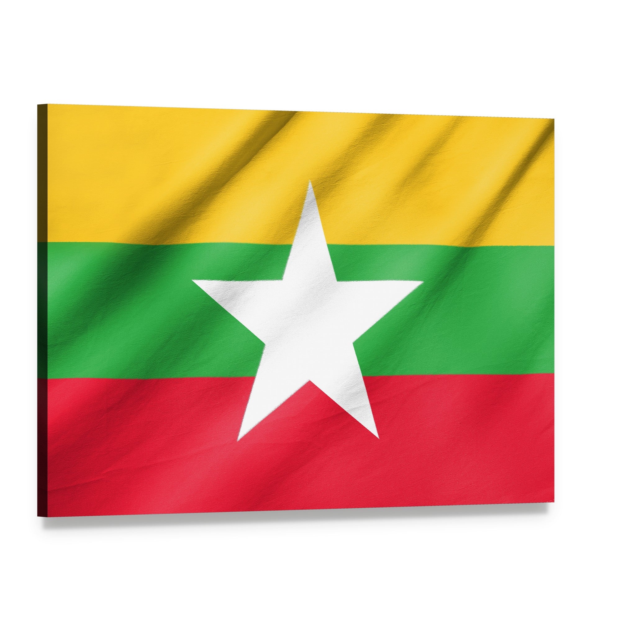 Myanmar Flag with Central White Star Canvas Wall Art, single panel gallery wrapped canvas, angled product view