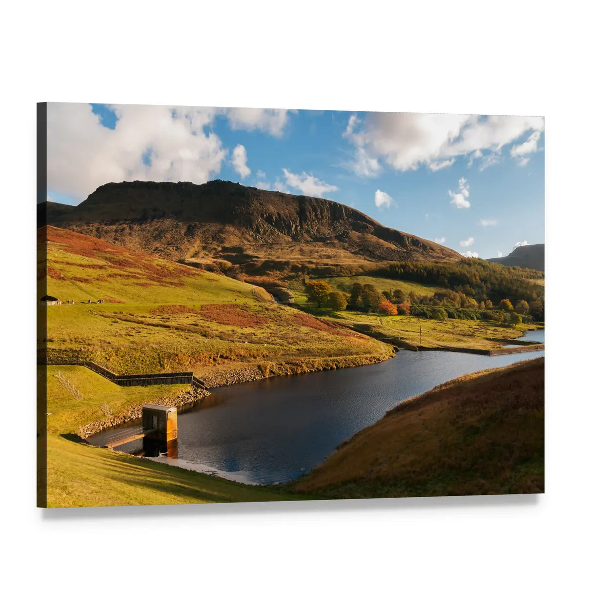 Dove Stone Reservoir Canvas Wall Art, single panel gallery wrapped canvas, angled product view