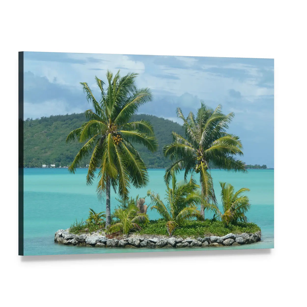 Bora Bora Tropical Islet in Turquoise Sea Canvas Wall Art, single panel gallery wrapped canvas, angled product view