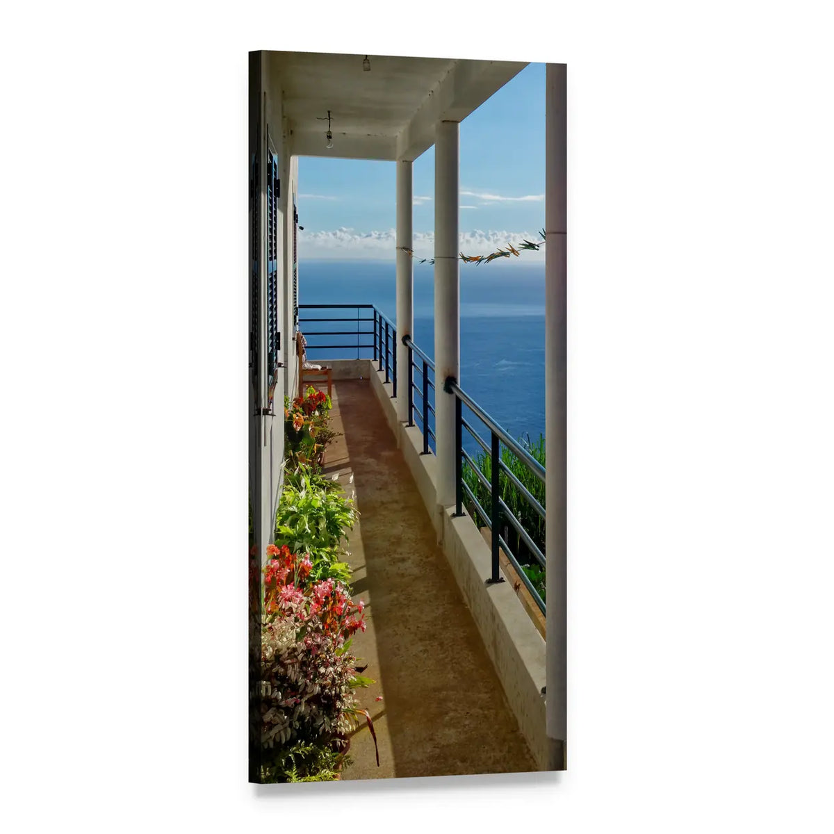 Sea View from a Balcony Vertical Canvas Wall Art, 1 panel 1 Vertical layout gallery wrapped canvas set, angled product view