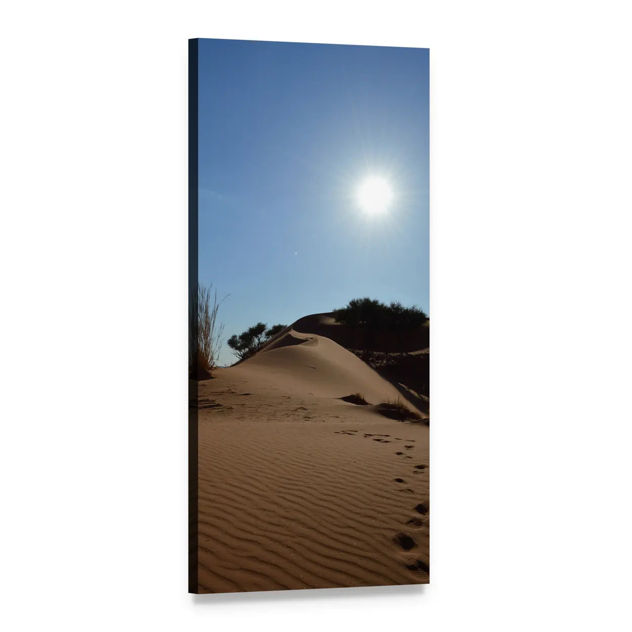 African Sand Dunes with Footprints Vertical Canvas Wall Art, 1 panel 1 Vertical layout gallery wrapped canvas set, angled product view