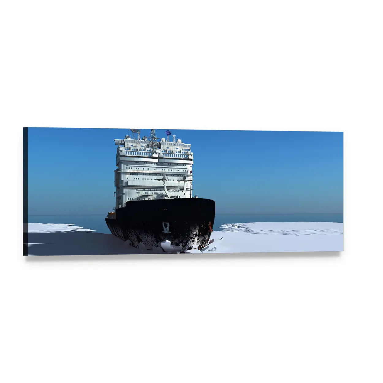 Icebreaker Ship on Frozen Ocean Panoramic Canvas Wall Art, single panel gallery wrapped canvas, angled product view