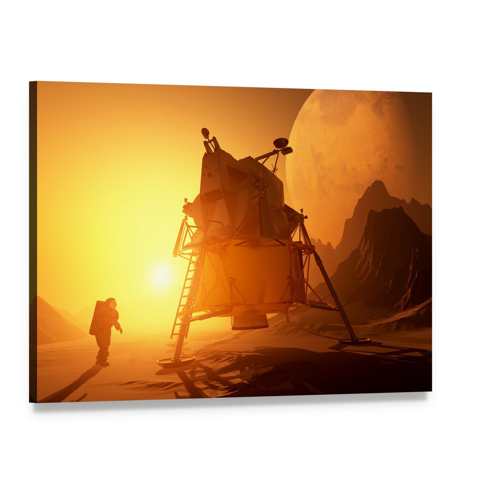Astronaut & Moonwalker on Planet Canvas Wall Art, single panel gallery wrapped canvas, angled product view