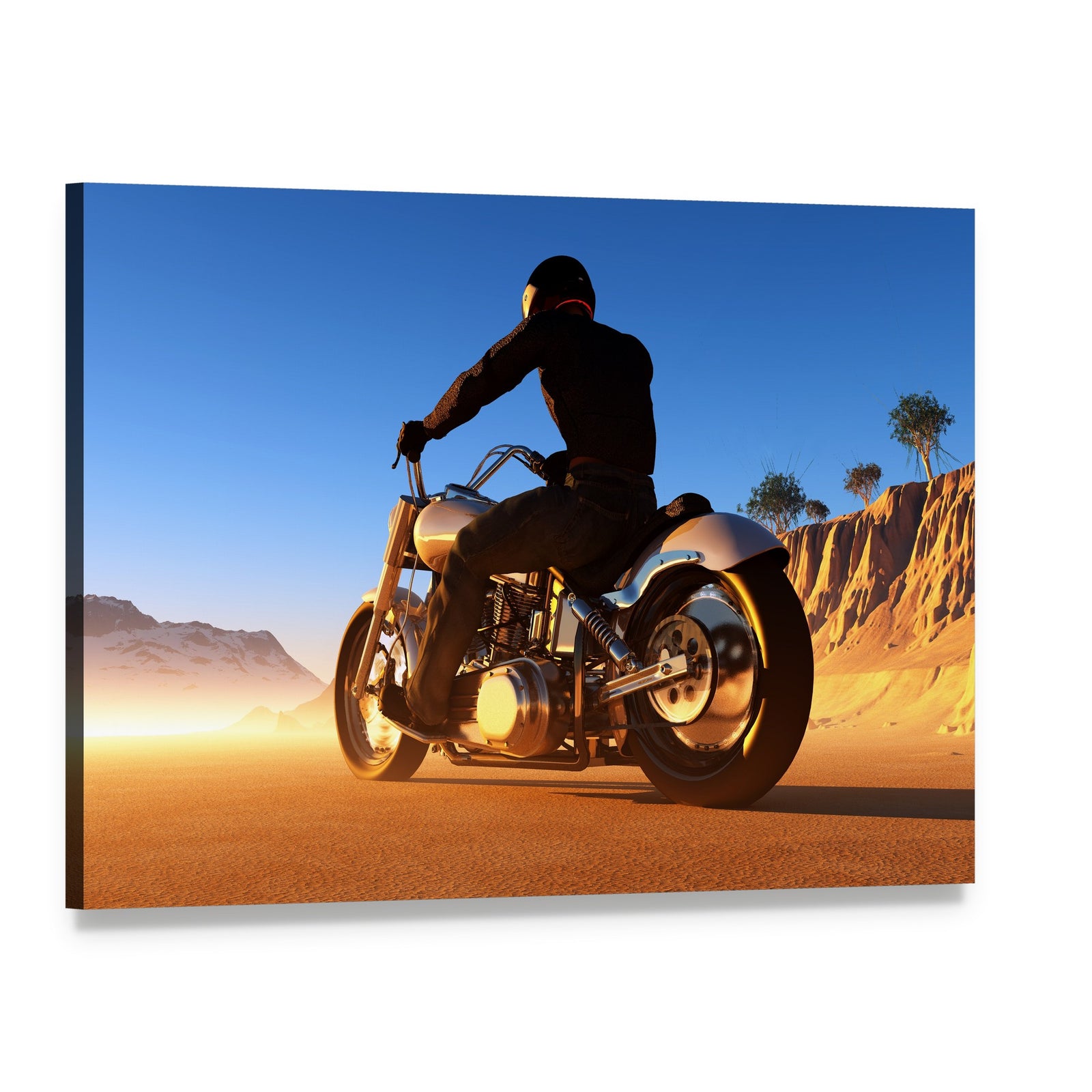 Bike Rider in Desert Canvas Wall Art, single panel gallery wrapped canvas, angled product view