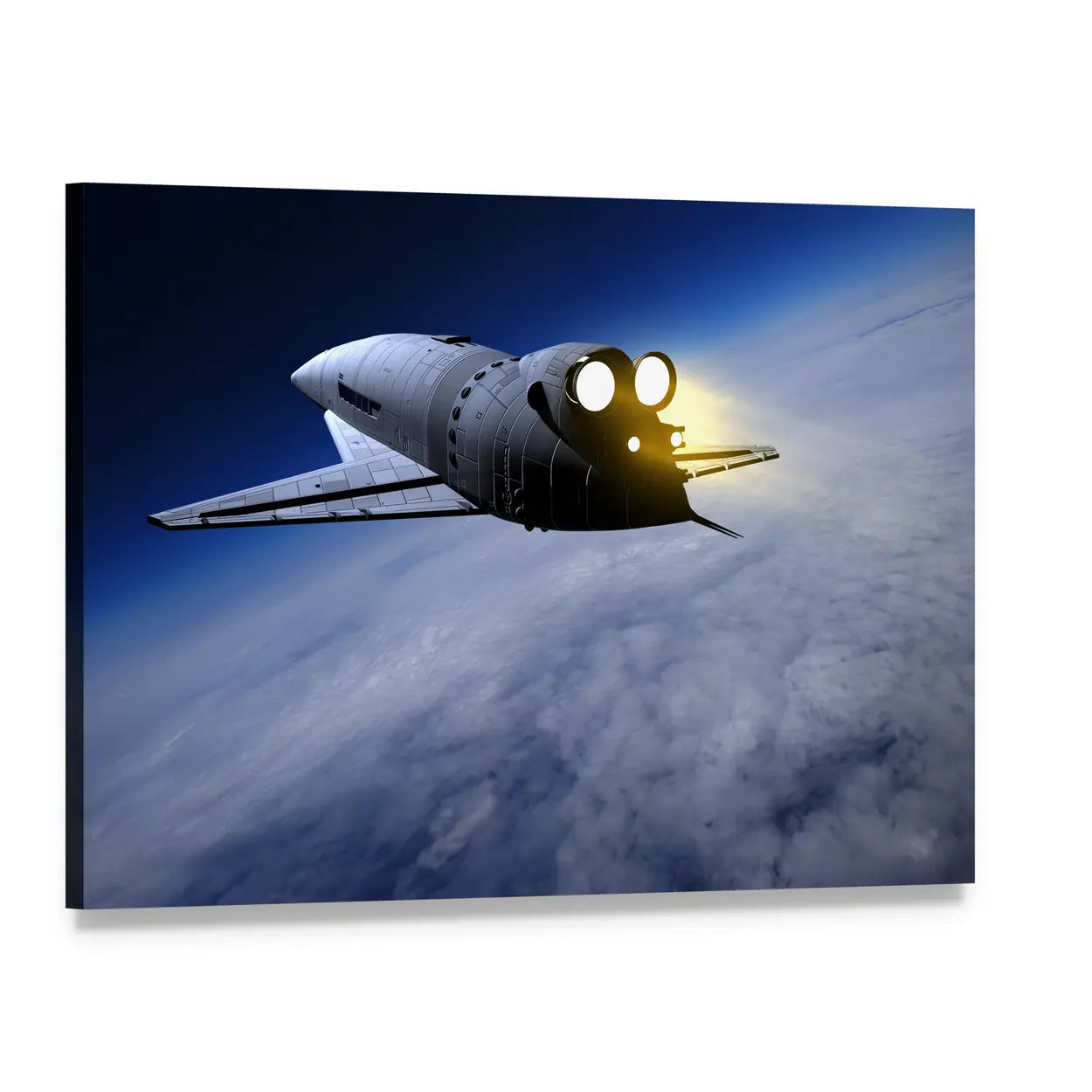 Sunlit Spacecraft Over Curved Horizon Canvas Wall Art, single panel gallery wrapped canvas, angled product view