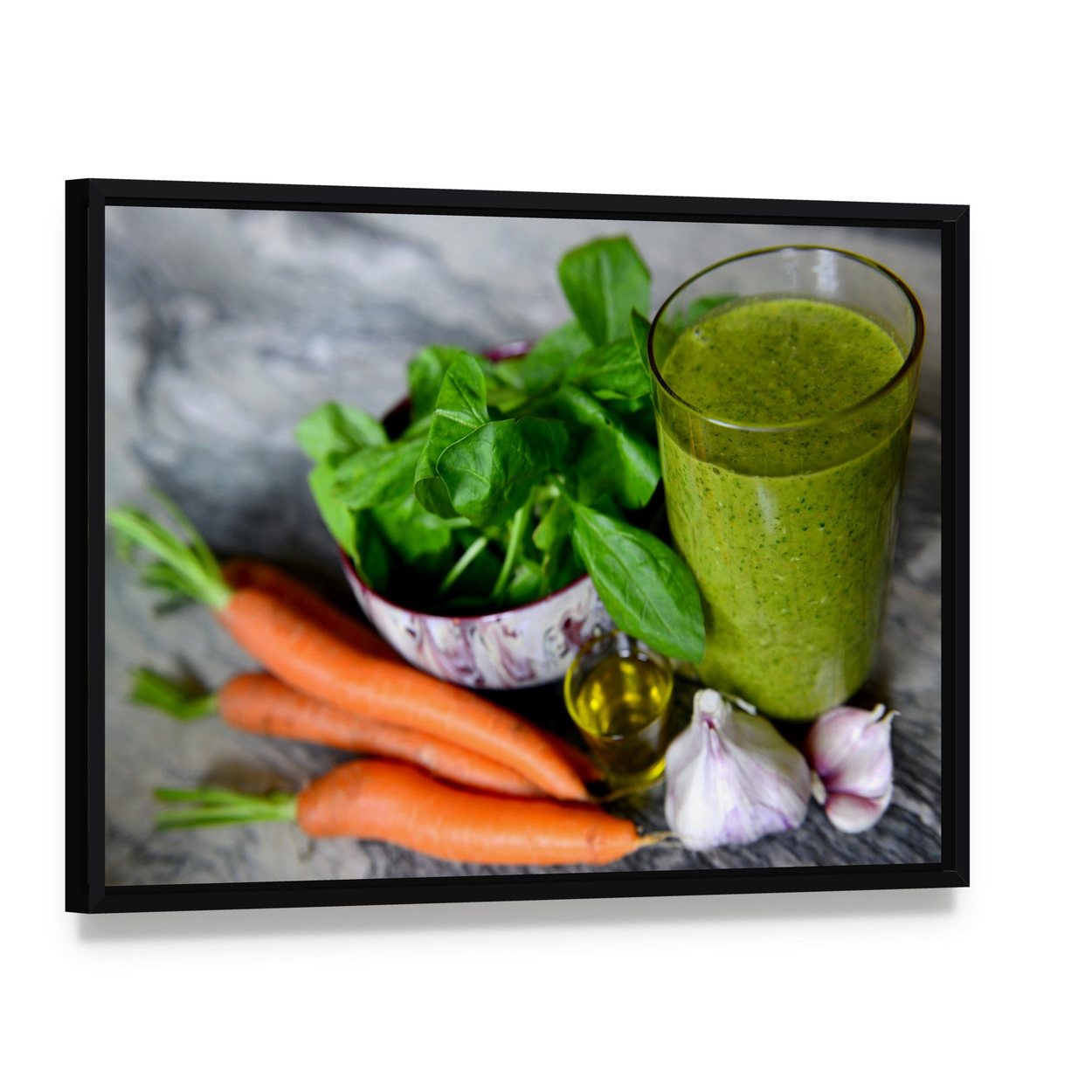 Cocktail and Vegetables Canvas Wall Art, framed canvas in a black floater frame, angled product view