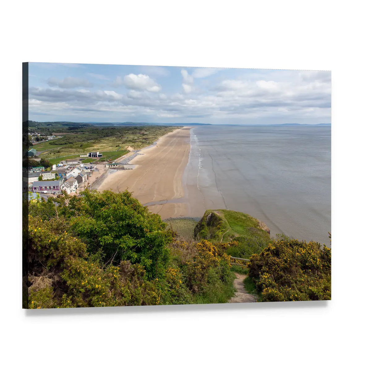 View of Rhossili Bay Beach Canvas Wall Art, single panel gallery wrapped canvas, angled product view