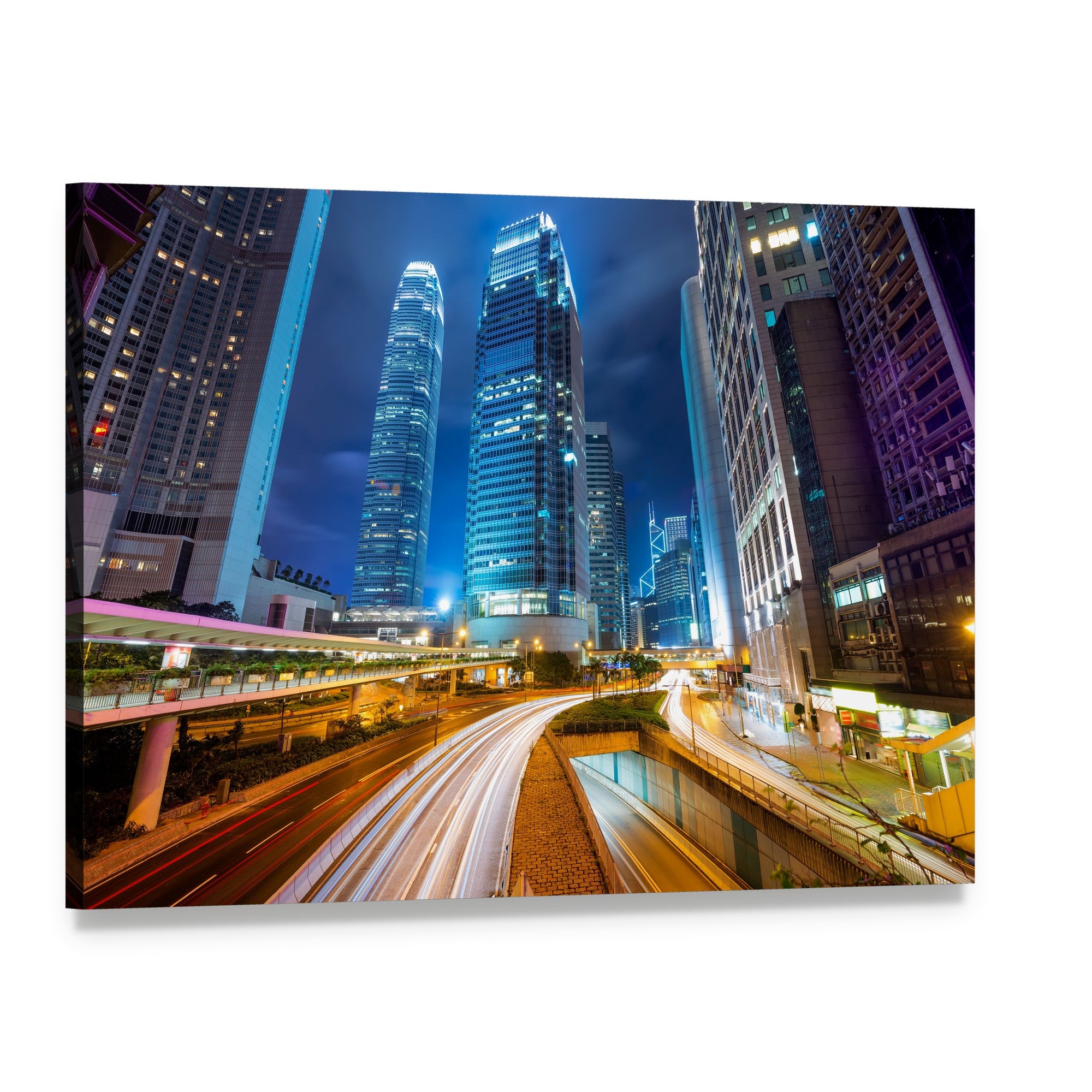 Dubai Road at Night Canvas Wall Art, single panel gallery wrapped canvas, angled product view