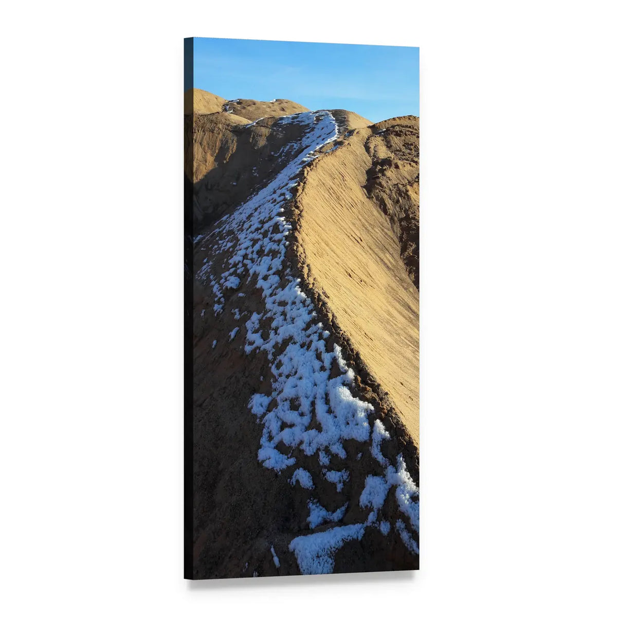 Sunlit Ridge Over Snowy Dunes Vertical Canvas Wall Art, 1 panel 1 Vertical layout gallery wrapped canvas set, angled product view