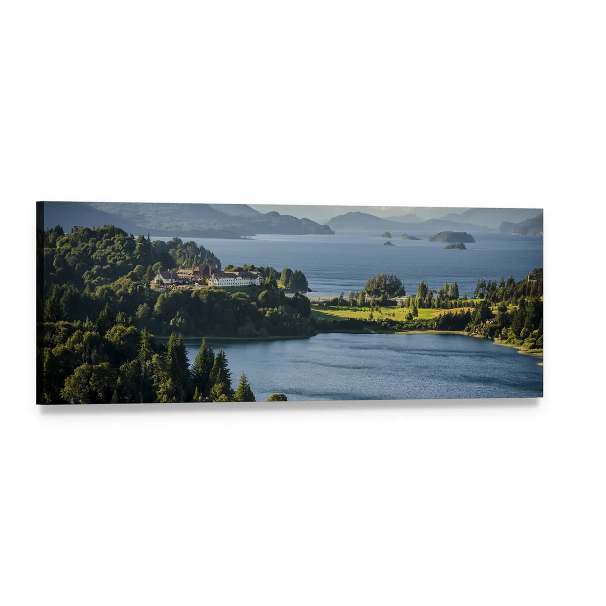 Lake Nahuel Huapi, Argentina Panoramic Canvas Wall Art, single panel gallery wrapped canvas, angled product view