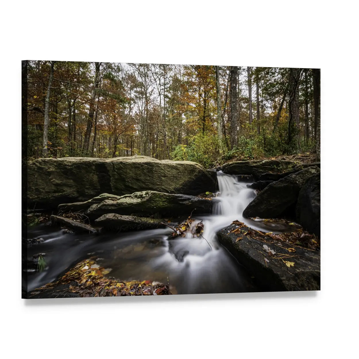 Cheaha Falls in Autumn Canvas Wall Art, single panel gallery wrapped canvas, angled product view